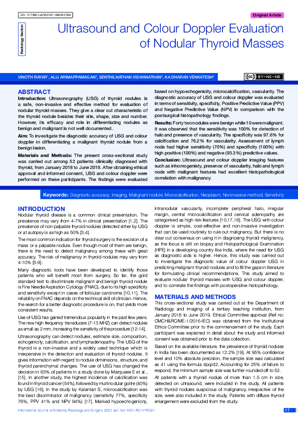 (PDF) Ultrasound and Colour Doppler Evaluation of Nodular Thyroid Masses