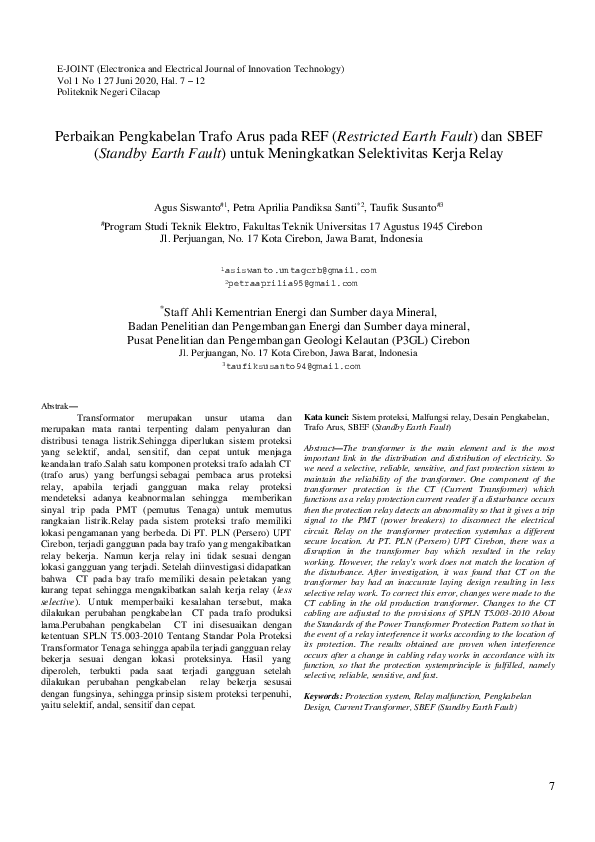 (PDF) Perbaikan Pengkabelan Trafo Arus pada REF (Restricted Earth Fault ...