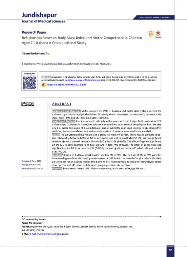 (PDF) Relationship Between Body Mass Index and Motor Competence in ...