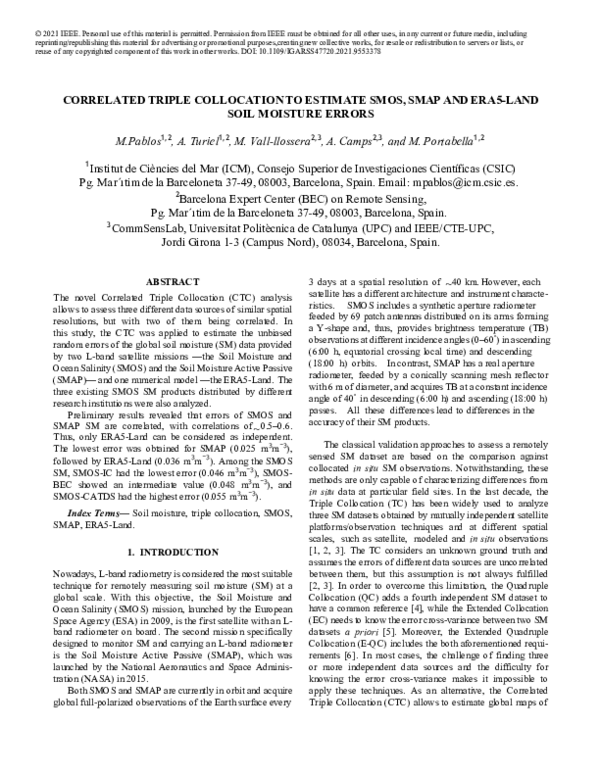 (PDF) Correlated Triple Collocation to Estimate SMOS, SMAP and ERA5 ...