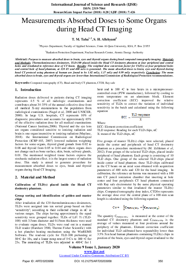 (PDF) Measurements Absorbed Doses to Some Organs during Head CT Imaging