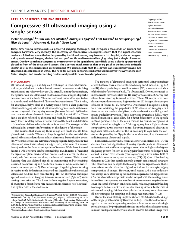 (PDF) Compressive 3D ultrasound imaging using a single sensor