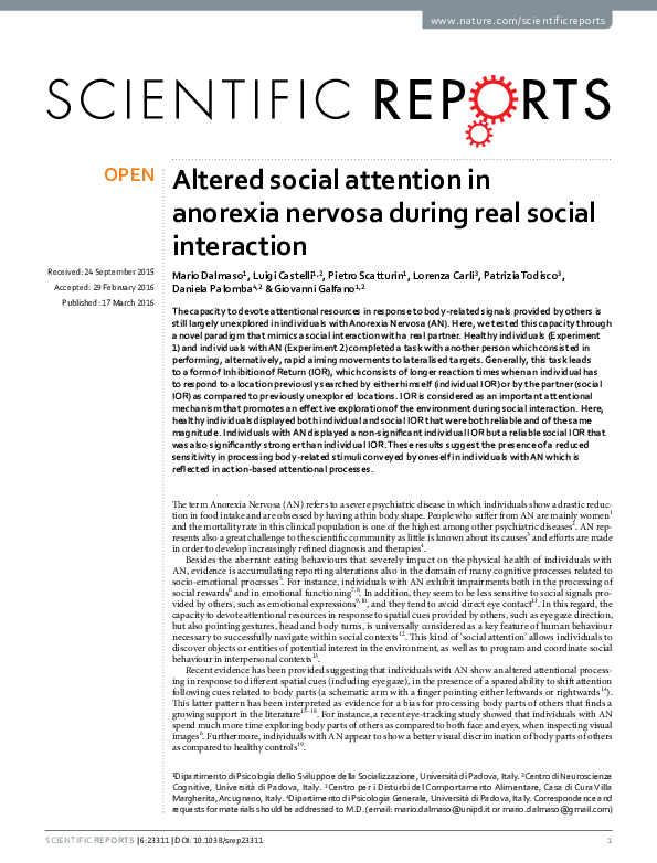 (PDF) Altered social attention in anorexia nervosa during real social ...
