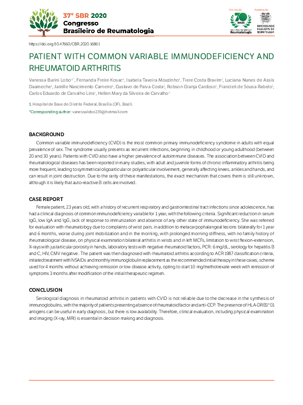(PDF) Patient with Common Variable Immunodeficiency and Rheumatoid ...