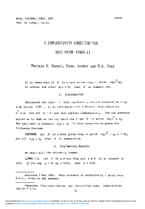 (PDF) A commutativity condition for semi prime rings-II
