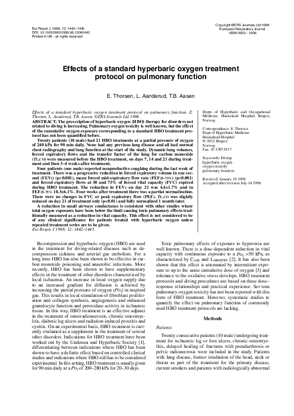 (PDF) Effects of a standard hyperbaric oxygen treatment protocol on ...