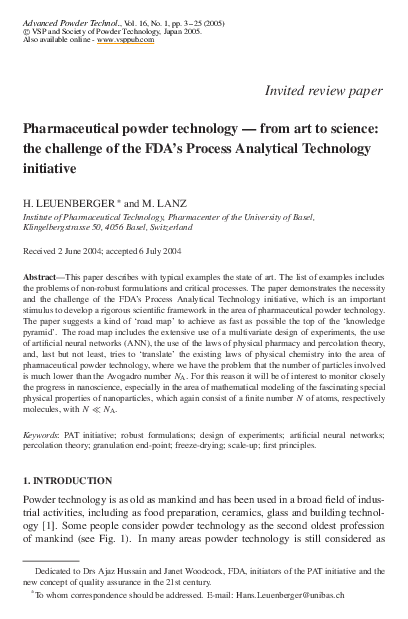 (PDF) Pharmaceutical powder technology — from art to science: the ...