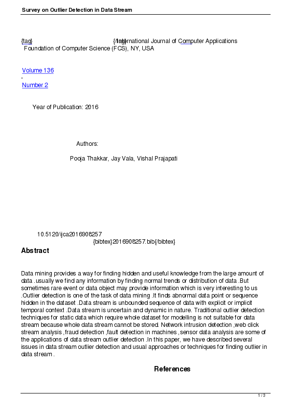 (PDF) Survey on Outlier Detection in Data Stream