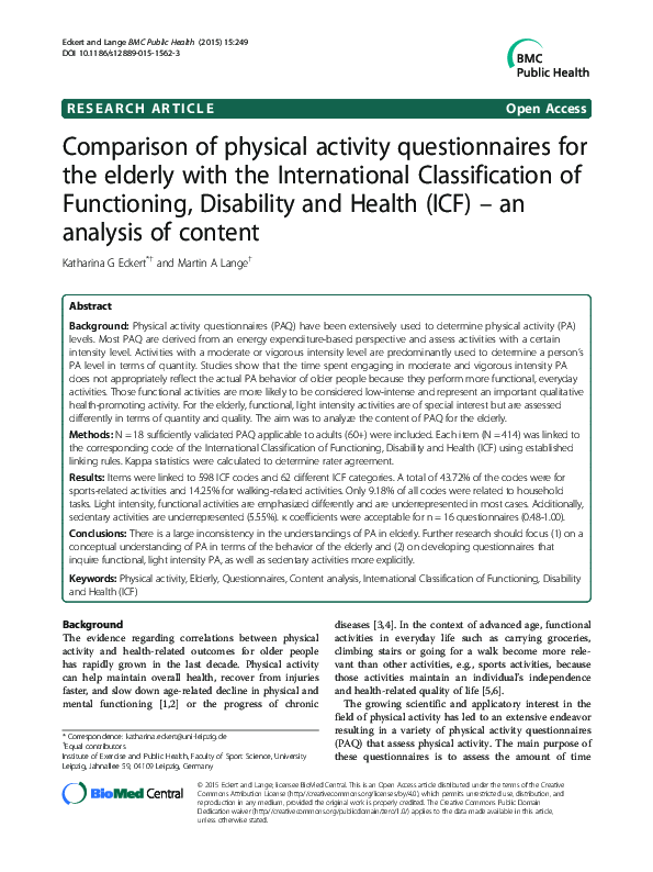 (PDF) Comparison of physical activity questionnaires for the elderly ...