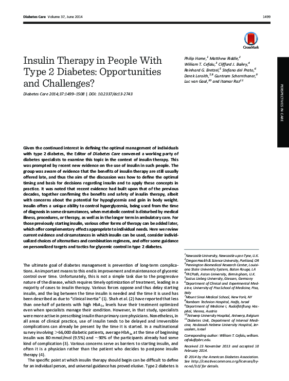 (PDF) Insulin Therapy in People With Type 2 Diabetes: Opportunities and ...
