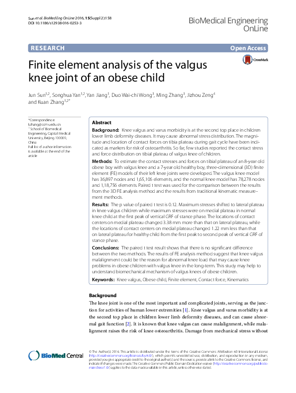 (PDF) Finite element analysis of the valgus knee joint of an obese child