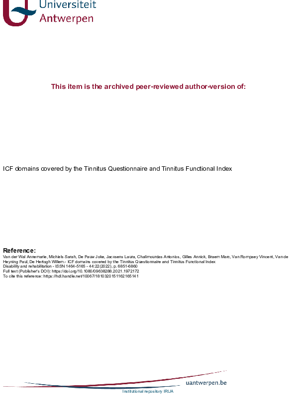 (PDF) ICF domains covered by the Tinnitus Questionnaire and Tinnitus