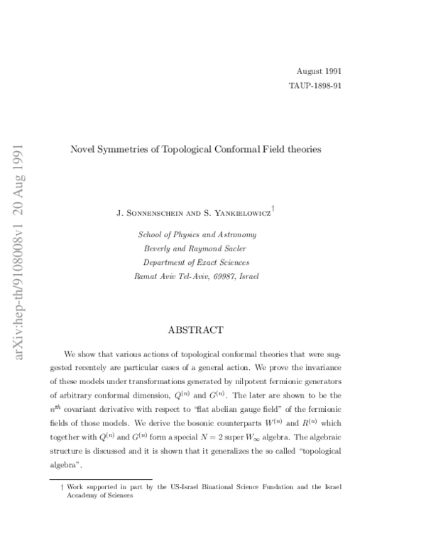 (PDF) Novel symmetries of topological conformal field theories