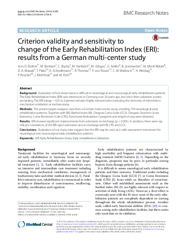 (PDF) Criterion validity and sensitivity to change of the Early ...