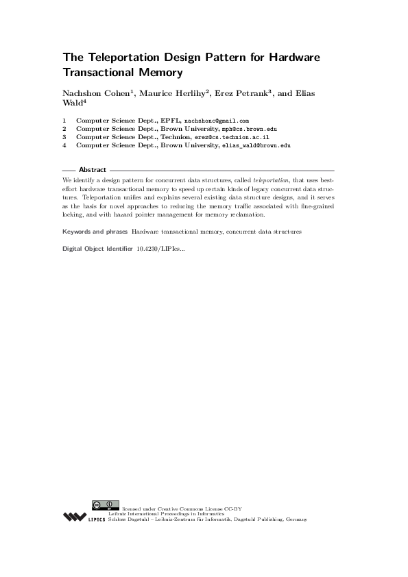(PDF) The Teleportation Design Pattern for Hardware Transactional Memory