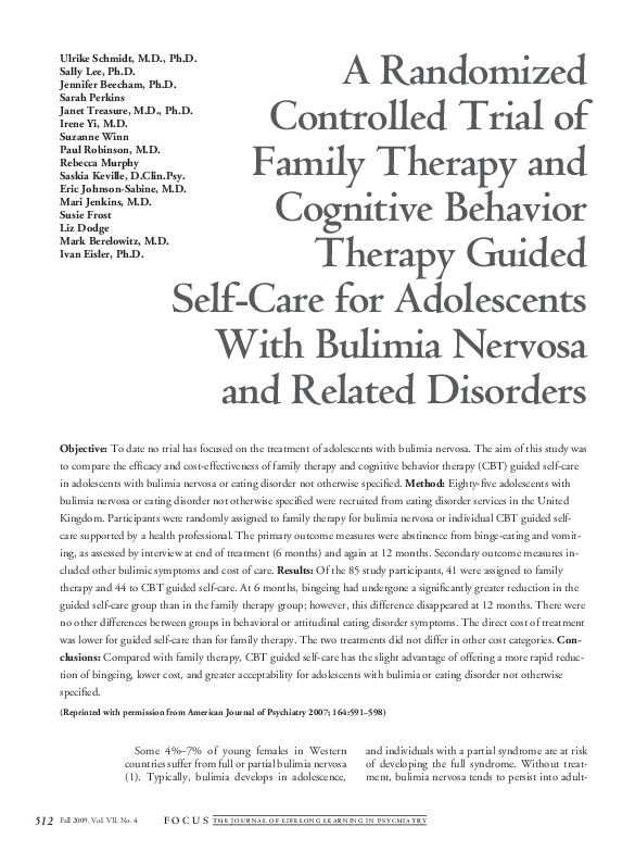 (PDF) A Randomized Controlled Trial of Family Therapy and Cognitive ...