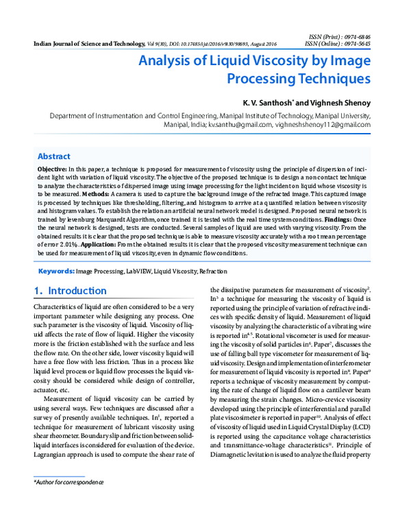 (PDF) Analysis of Liquid Viscosity by Image Processing Techniques