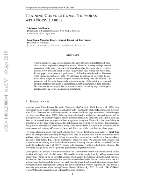 (PDF) Learning from Noisy Labels with Deep Neural Networks