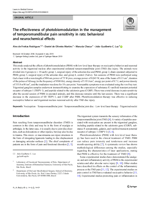 (PDF) The effectiveness of photobiomodulation in the management of ...