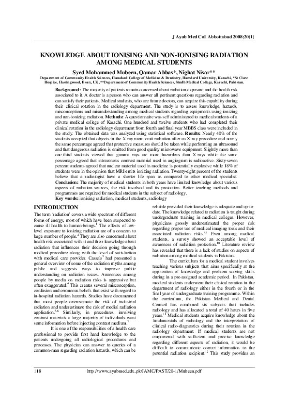 (PDF) Knowledge about ionising and non-ionising radiation among medical ...