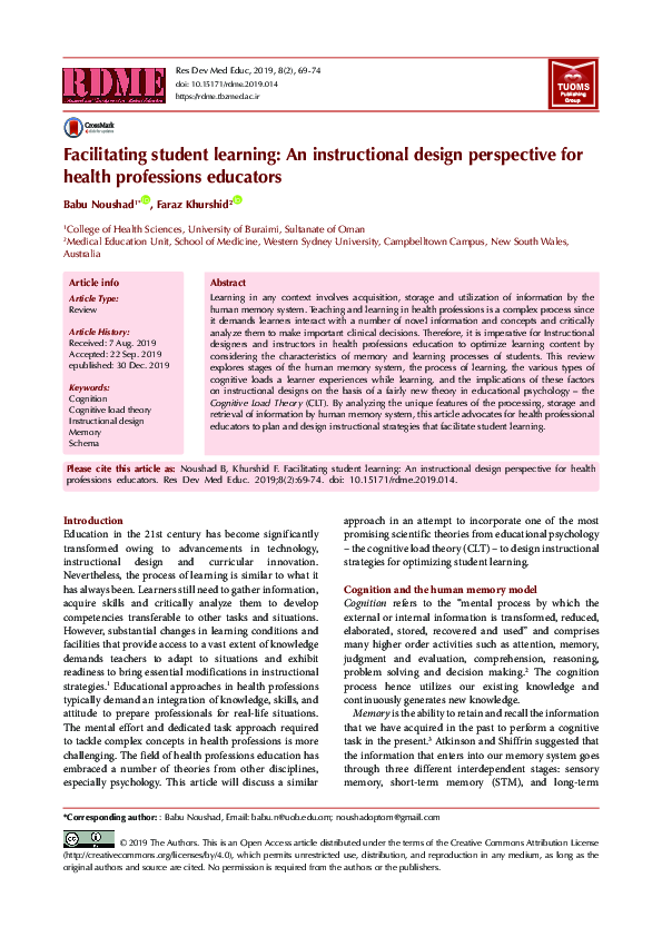 (PDF) Facilitating student learning: An instructional design ...