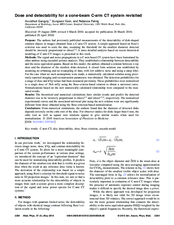 (PDF) Dose and detectability for a cone‐beam C‐arm CT system revisited