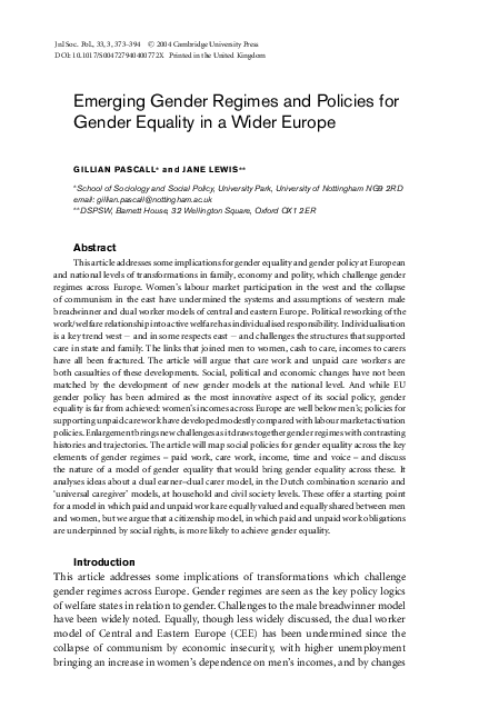 (PDF) Emerging Gender Regimes and Policies for Gender Equality in a ...