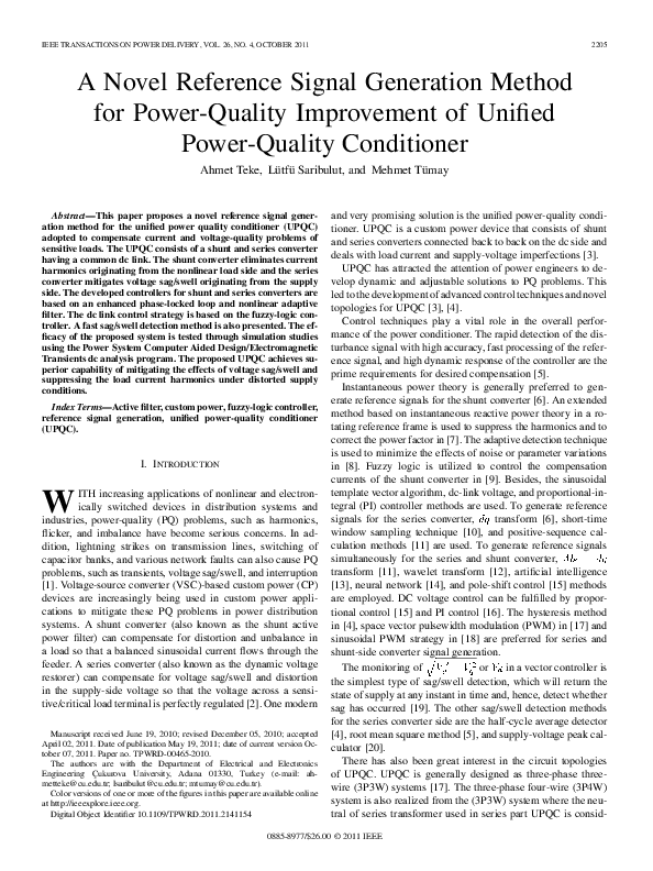 (PDF) A Novel Reference Signal Generation Method for Power-Quality ...