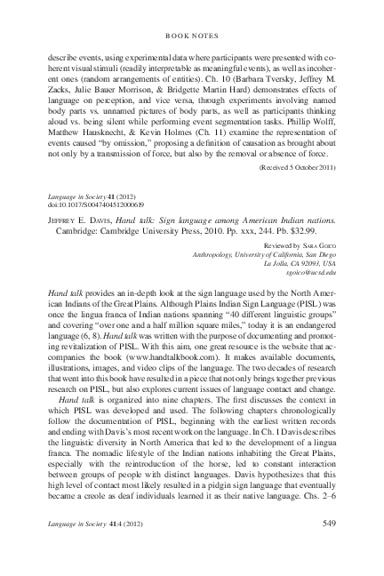 (PDF) Jeffrey E. Davis, Hand talk: Sign language among American Indian ...