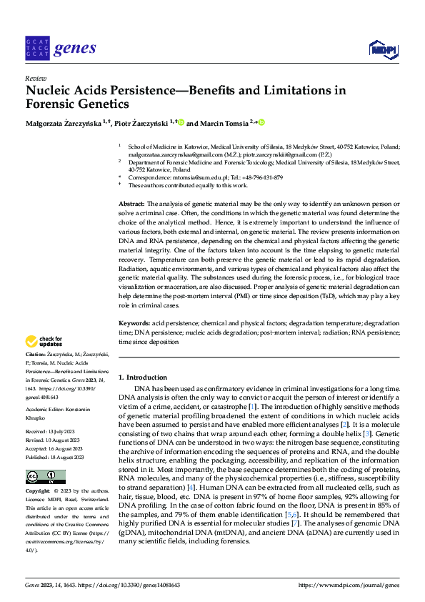 (PDF) Nucleic Acids Persistence—Benefits and Limitations in Forensic ...