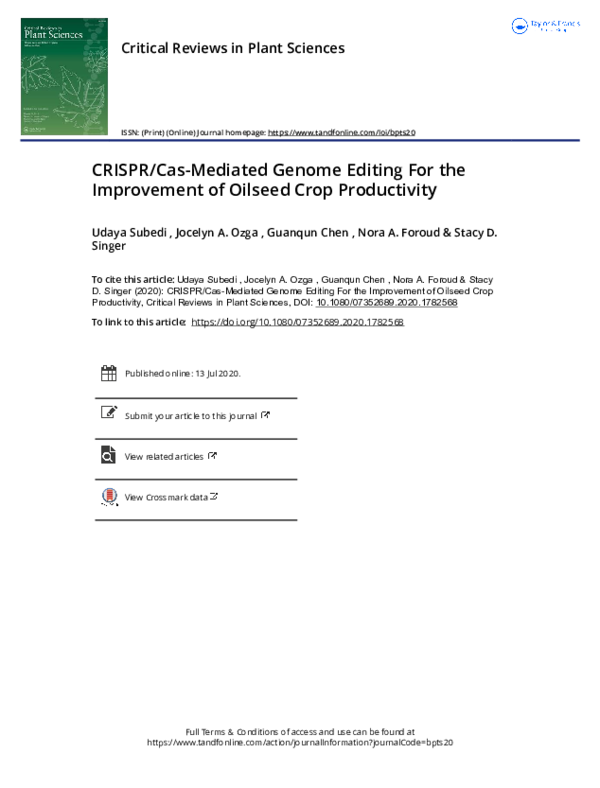(PDF) CRISPR/Cas-Mediated Genome Editing for Improvement of Plant Traits