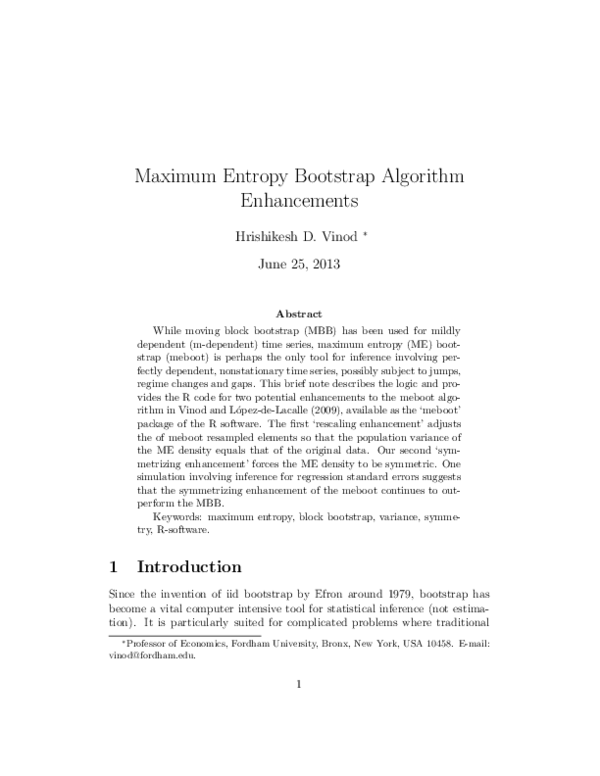 (PDF) Maximum Entropy Bootstrap Algorithm Enhancements