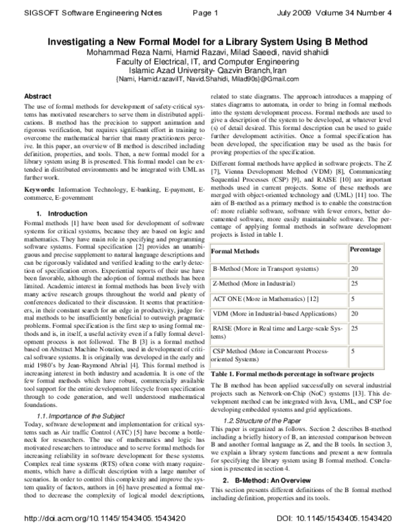 (PDF) Investigating a new formal model for a library system using B method