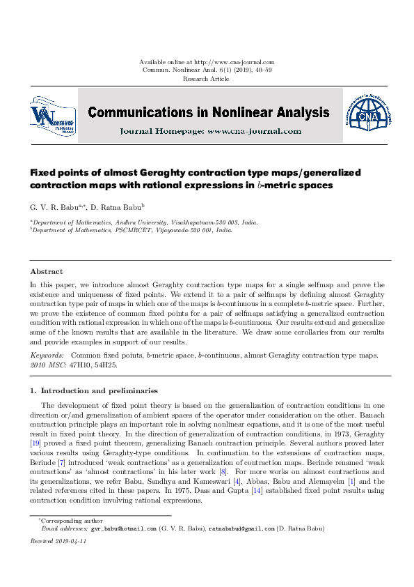 (PDF) Fixed Points of Almost Geraghty Contraction Type Maps/Generalized ...