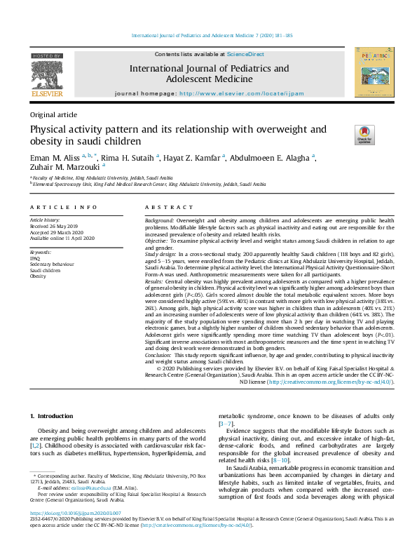 (PDF) Physical activity pattern and its relationship with overweight ...