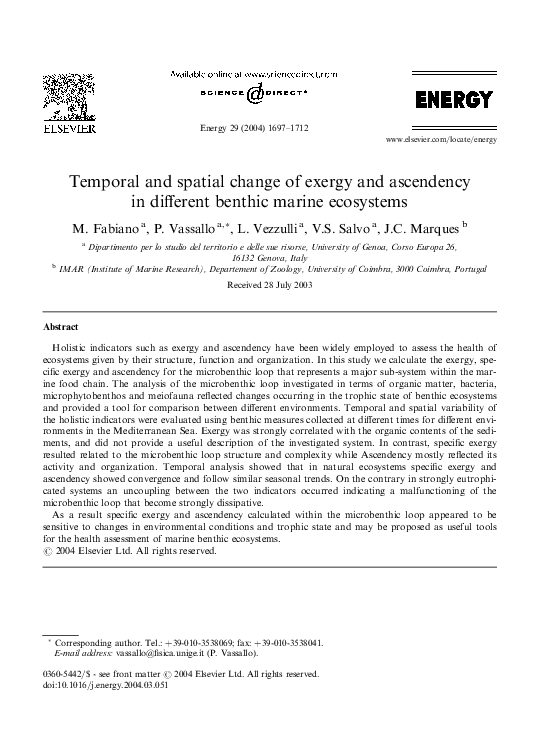 (PDF) Temporal and spatial change of exergy and ascendency in different ...