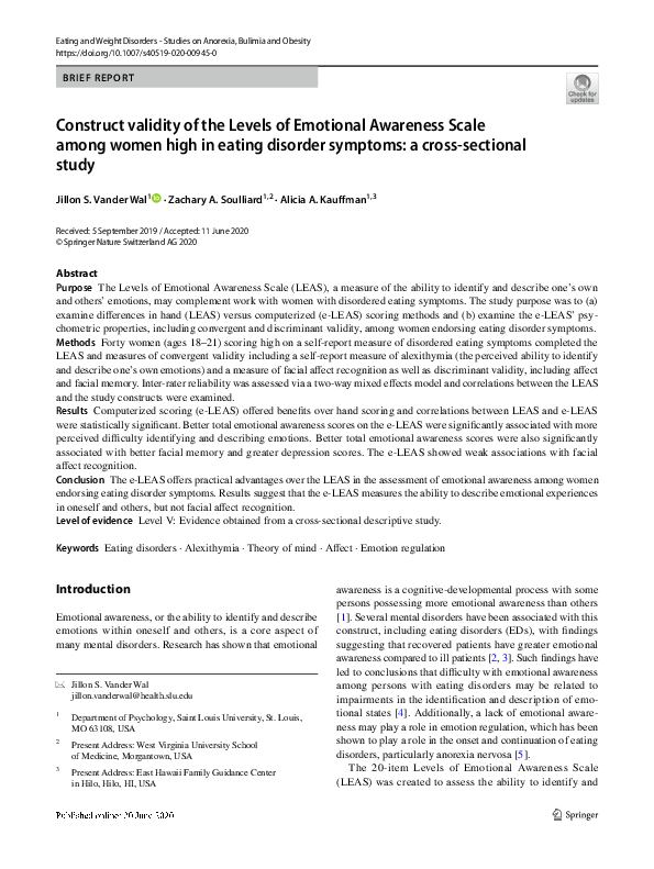 (PDF) Construct validity of the Levels of Emotional Awareness Scale ...