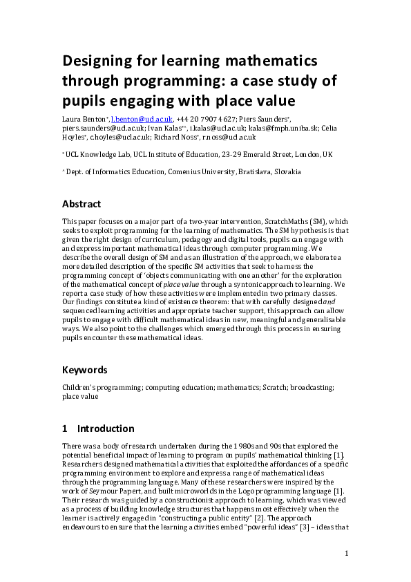 (PDF) Designing for learning mathematics through programming: A case ...