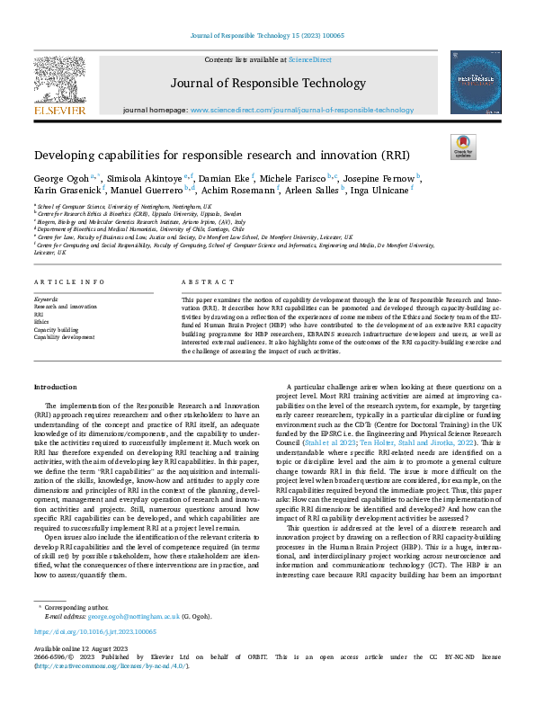 (PDF) Developing capabilities for responsible research and innovation (RRI)