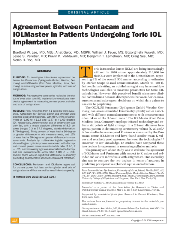 (PDF) Agreement Between Pentacam and IOLMaster in Patients Undergoing ...
