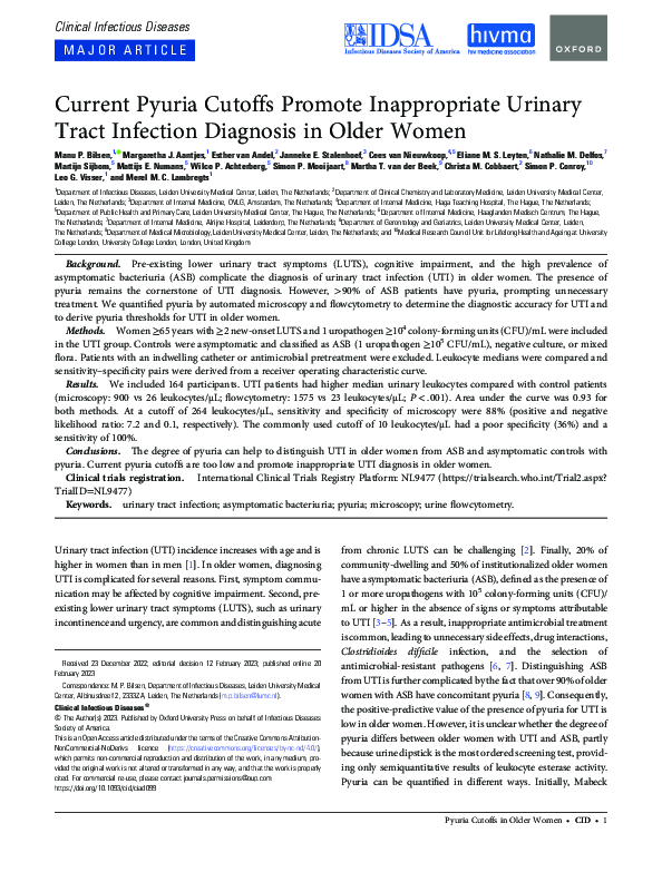 (PDF) Current Pyuria Cutoffs Promote Inappropriate Urinary Tract ...