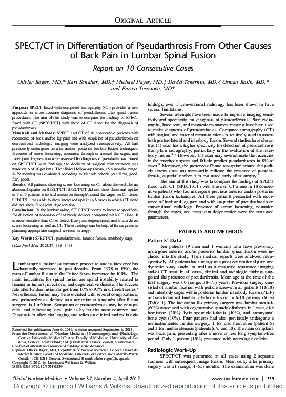 (PDF) SPECT/CT in Differentiation of Pseudarthrosis From Other Causes ...
