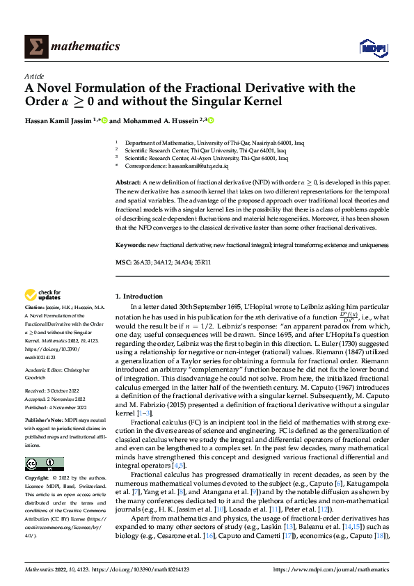 (PDF) A Novel Formulation of the Fractional Derivative with the Order α ...