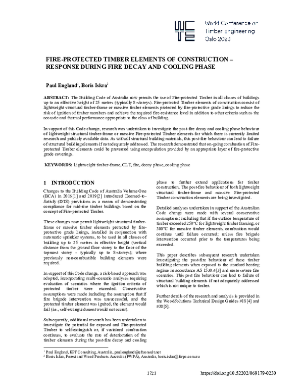 (PDF) Fire-Protected Timber Elements of Construction - Response During ...