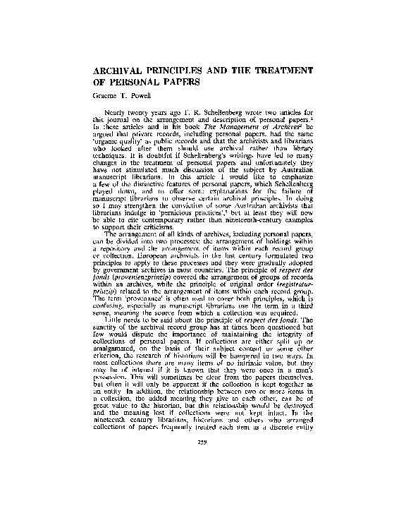 (PDF) Archival principles and the treatment of private papers