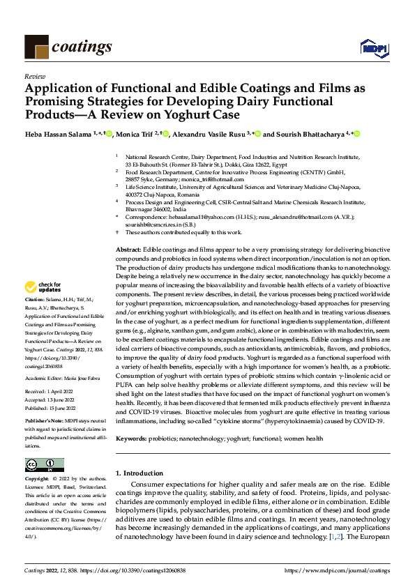 (PDF) Application of Functional and Edible Coatings and Films as ...