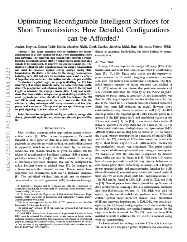 (PDF) Optimizing Reconfigurable Intelligent Surfaces for Short ...