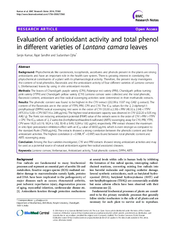 (PDF) Evaluation of antioxidant activity and total phenol in different ...