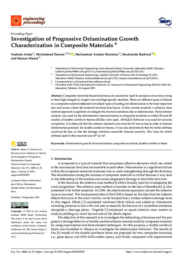 (PDF) Investigation of Progressive Delamination Growth Characterization ...
