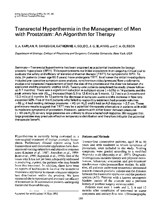 (PDF) Transrectal Hyperthermia in the Management of Men with Prostatism ...